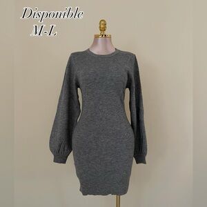 Women's Gray Ribbed Sweater Dress - Classic Chic